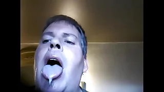 Faggot eating great deal be incumbent on his own cum